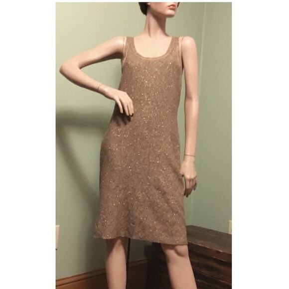 Ralph Lauren blue label Tan Gold metallic Sleeveless Sweater/Body-Con Dress - Picture 1 of 7